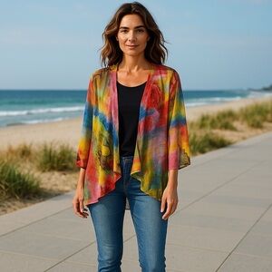 5/$24‎ All Hours Multi Color Water Colors Pink Blue Red Yellow Kimono